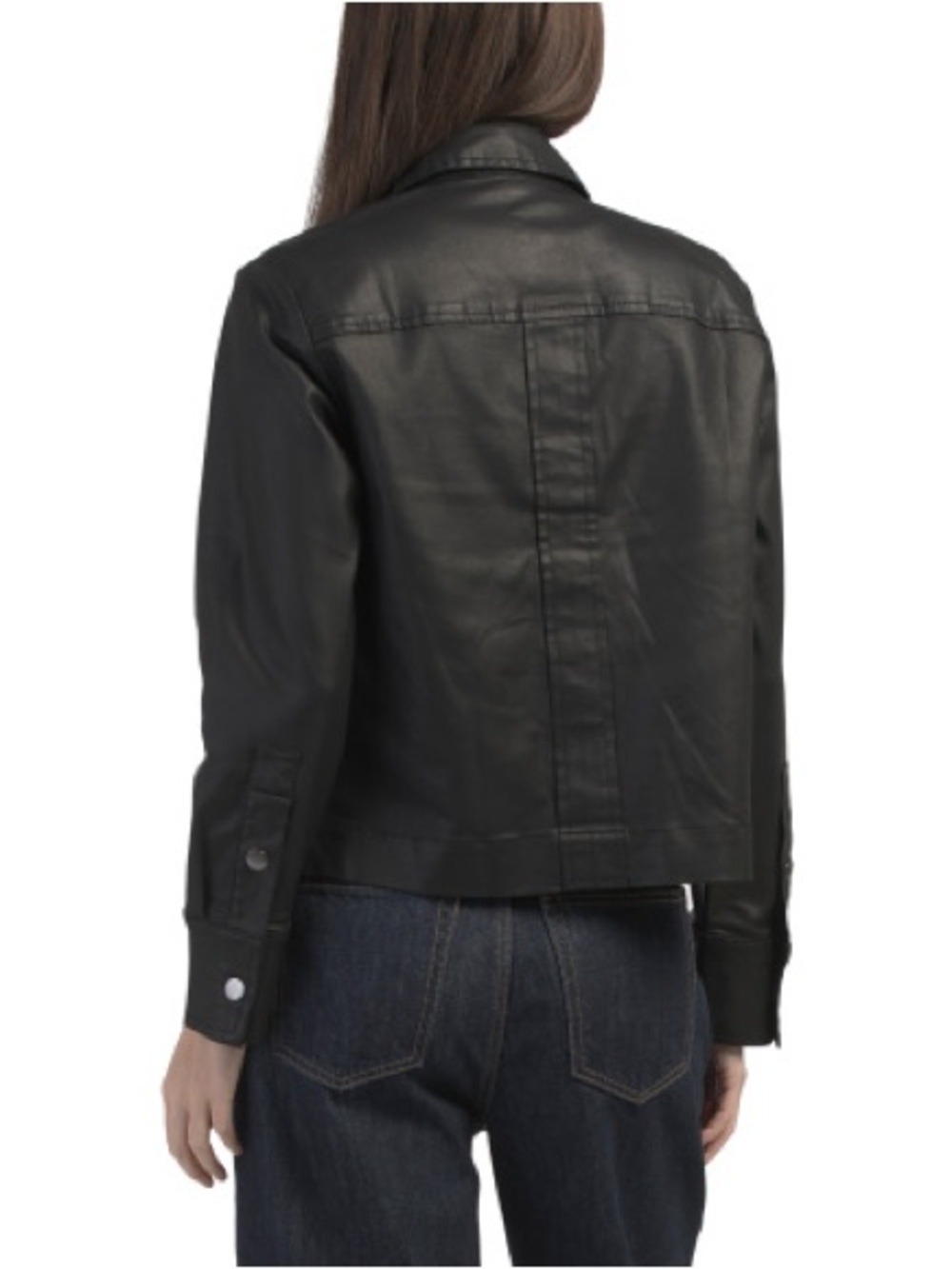 Anthropologie Cerule Black Faux Leather Jean Jacket Button Down Medium NWOT - Picture 7 of 11